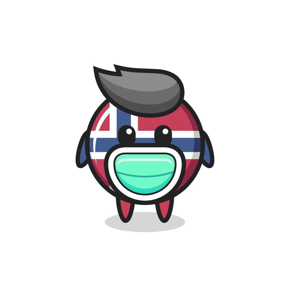 cute norway flag badge cartoon wearing a mask vector