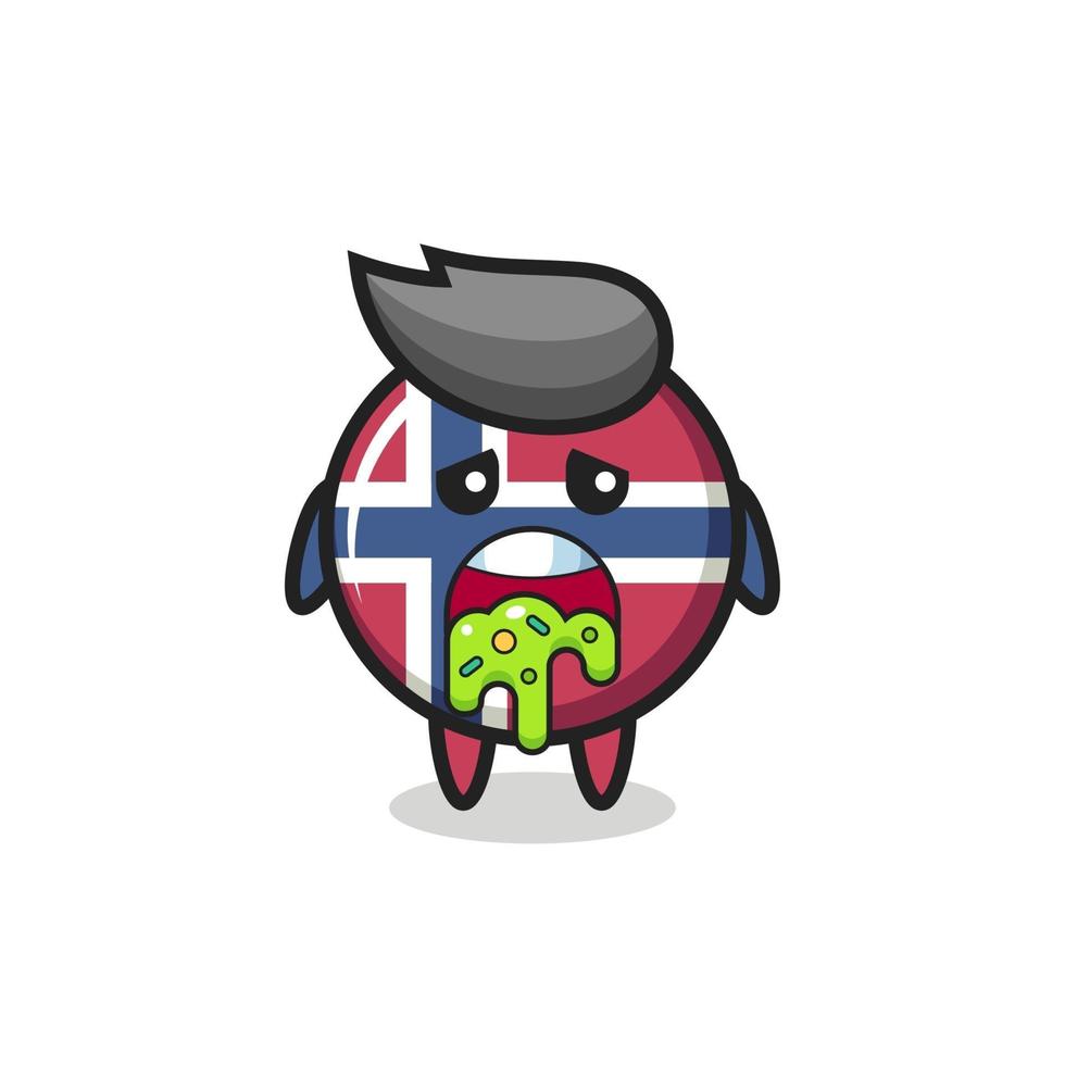 the cute norway flag badge character with puke vector