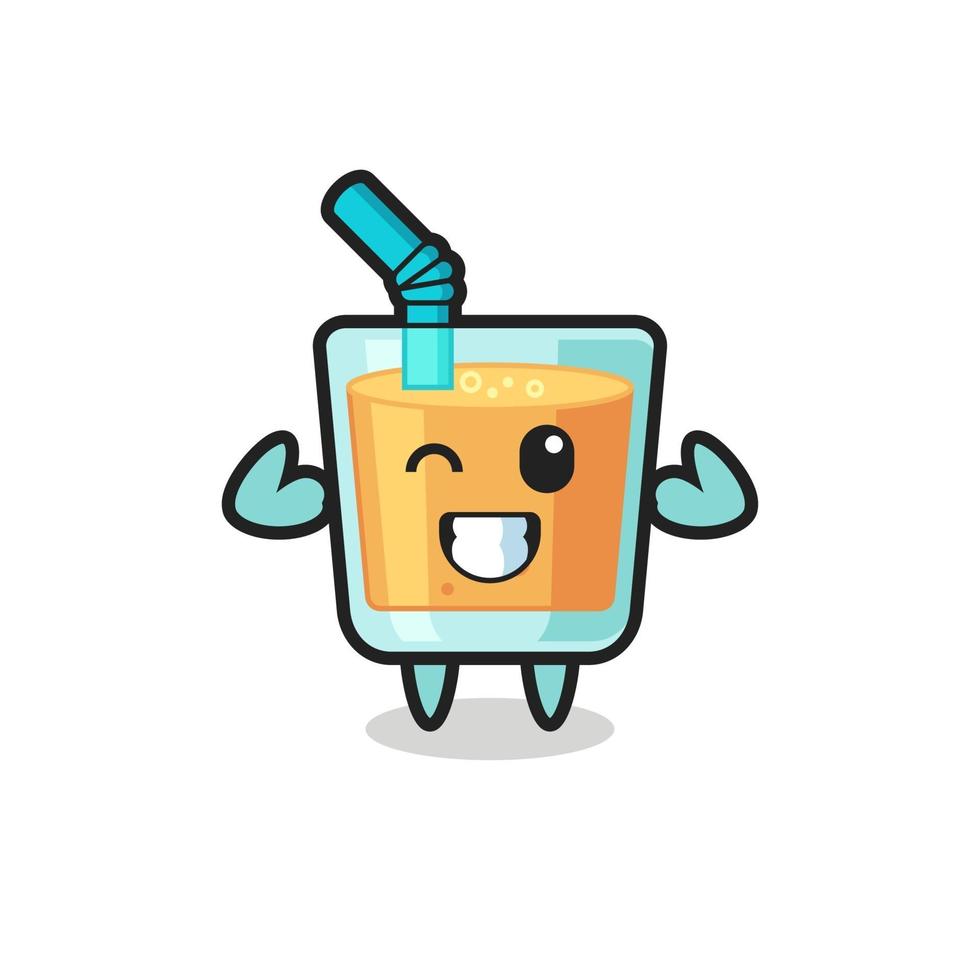 the muscular orange juice character is posing showing his muscles vector