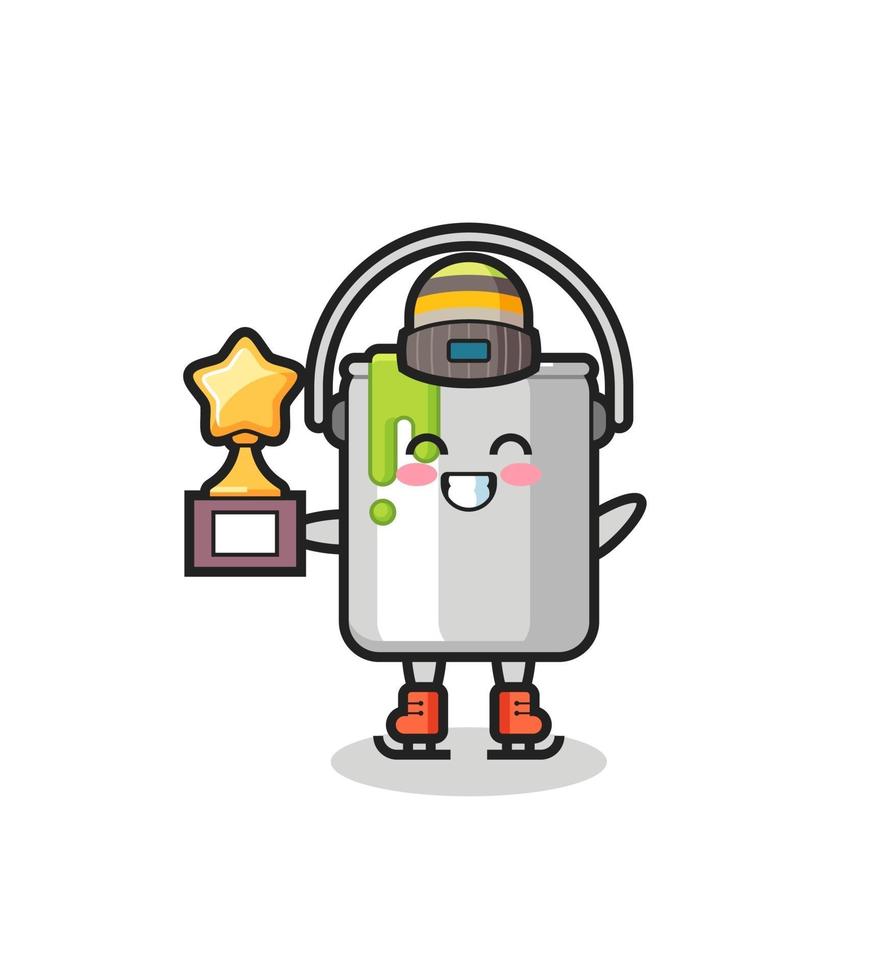 paint tin cartoon as an ice skating player hold winner trophy vector