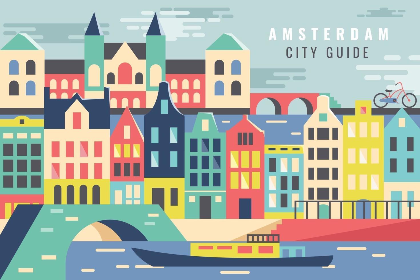 recorrido de ilustración vectorial de la ciudad de Amsterdam, concepto de diseño plano vector