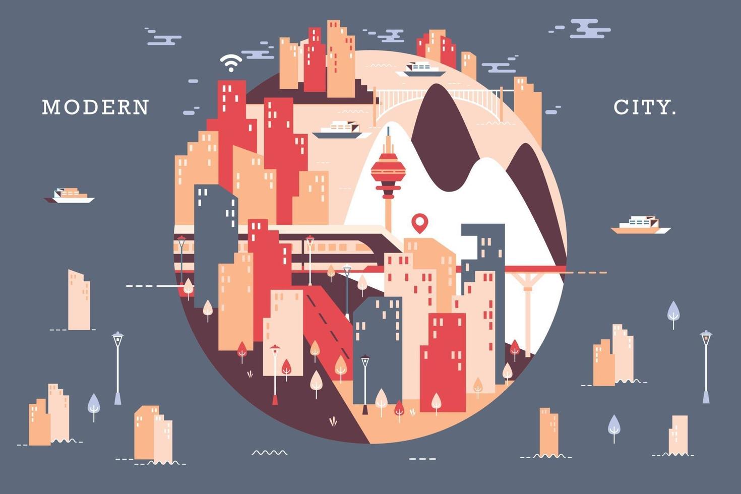 Vector illustration of city scape, flat design concept