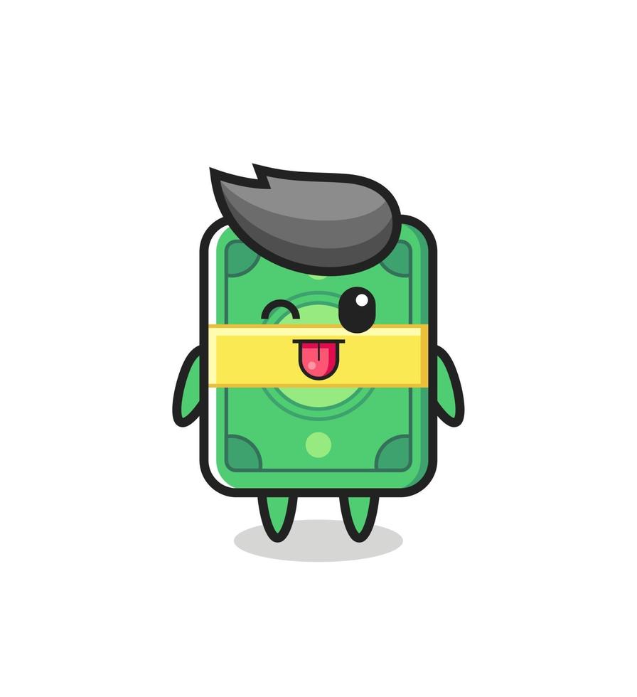 cute money character in sweet expression while sticking out her tongue vector