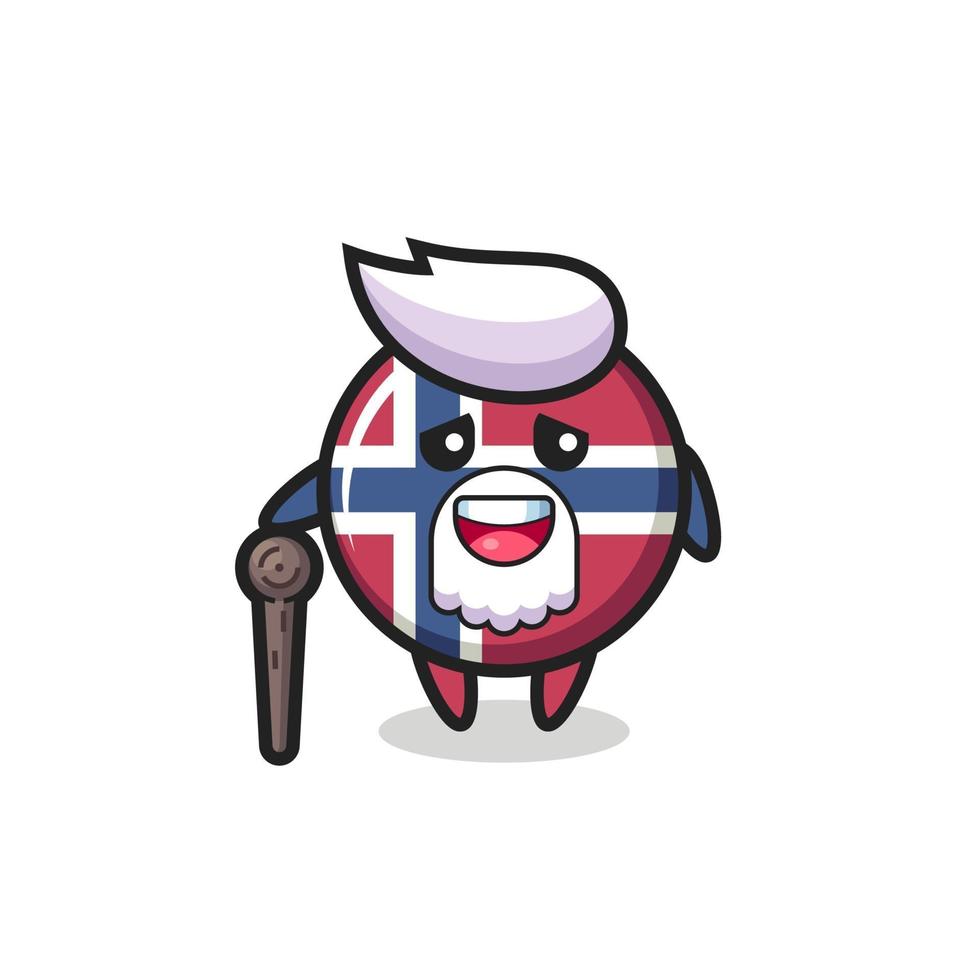 cute norway flag badge grandpa is holding a stick vector