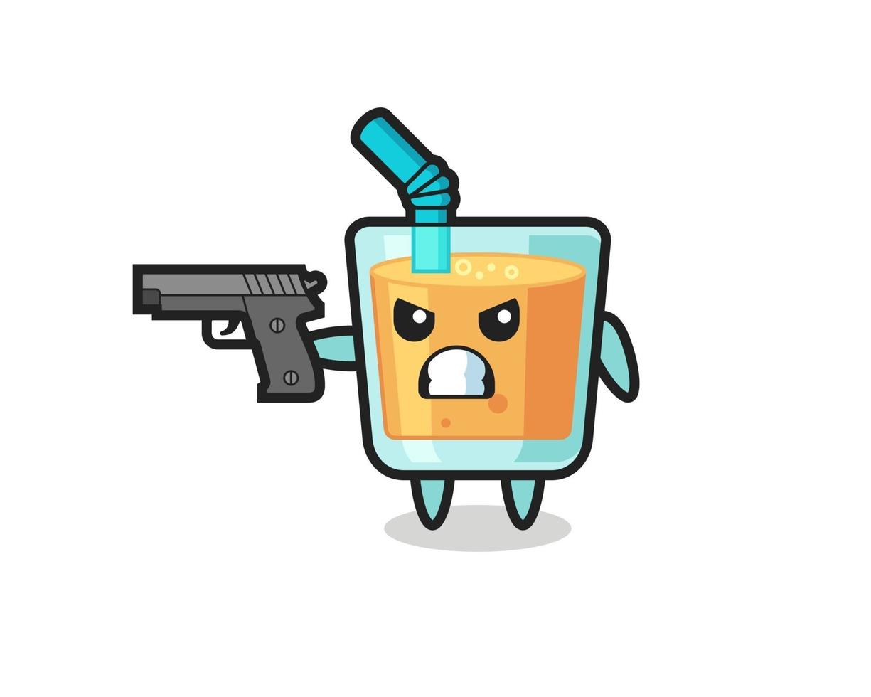 the cute orange juice character shoot with a gun vector