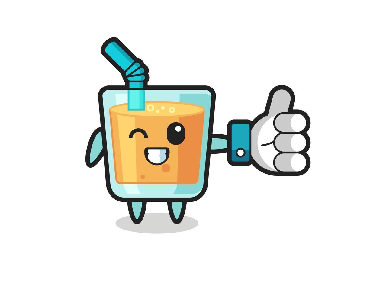 cute orange juice with social media thumbs up symbol vector