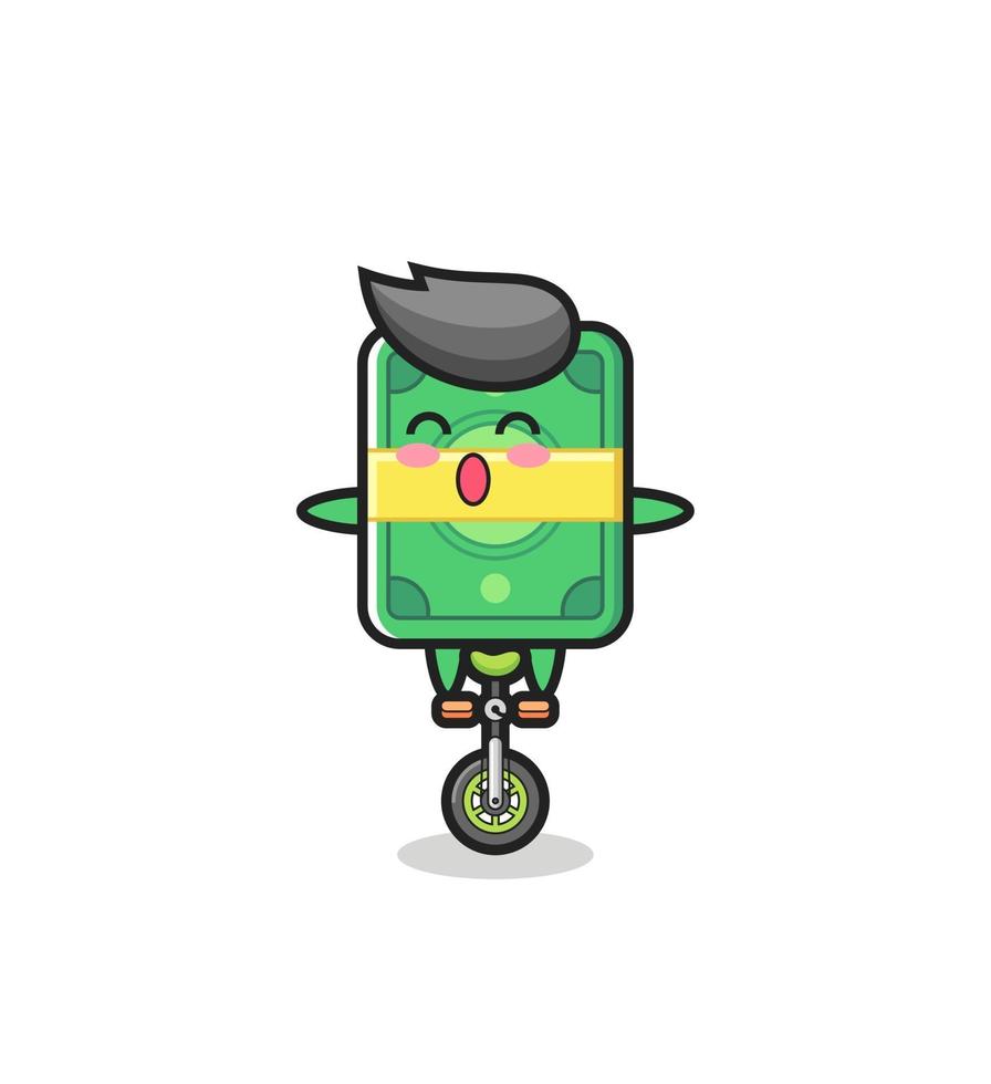 The cute money character is riding a circus bike vector