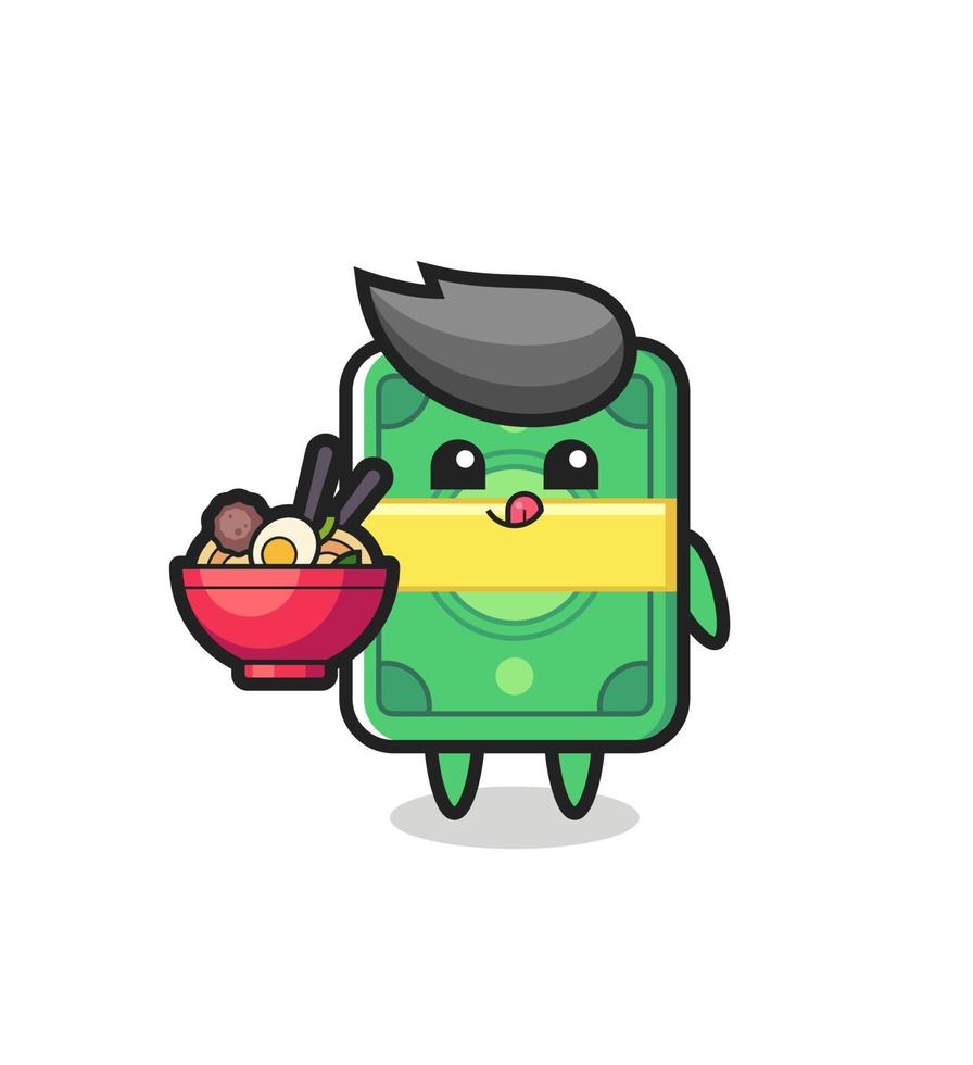 cute money character eating noodles vector