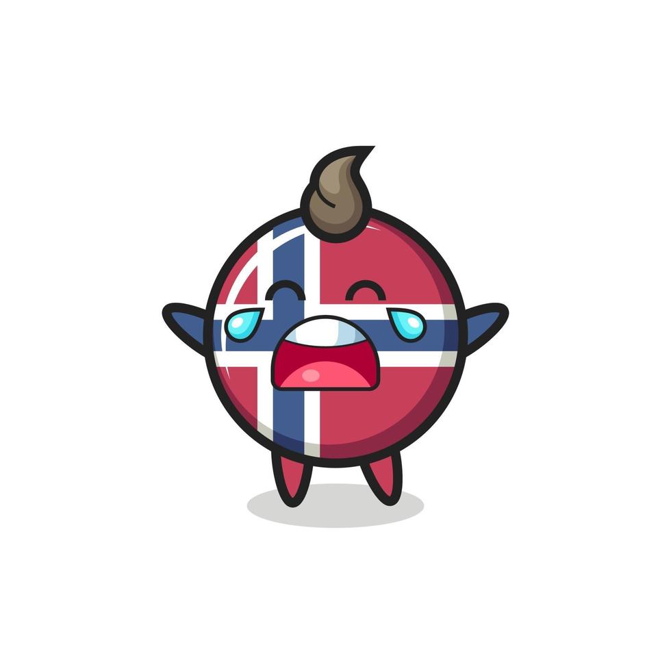 the illustration of crying norway flag badge cute baby vector