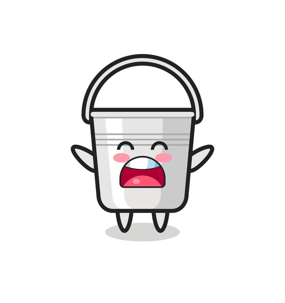 cute metal bucket mascot with a yawn expression vector