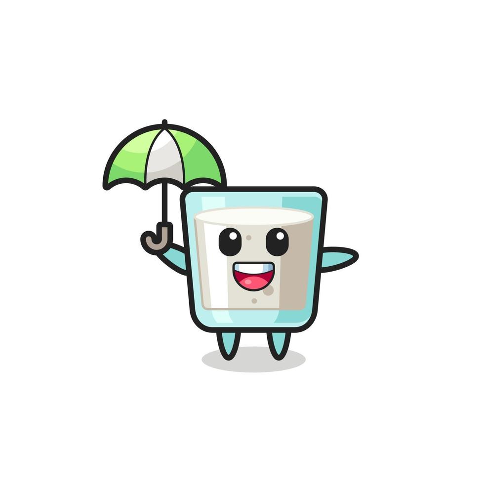 cute milk illustration holding an umbrella vector