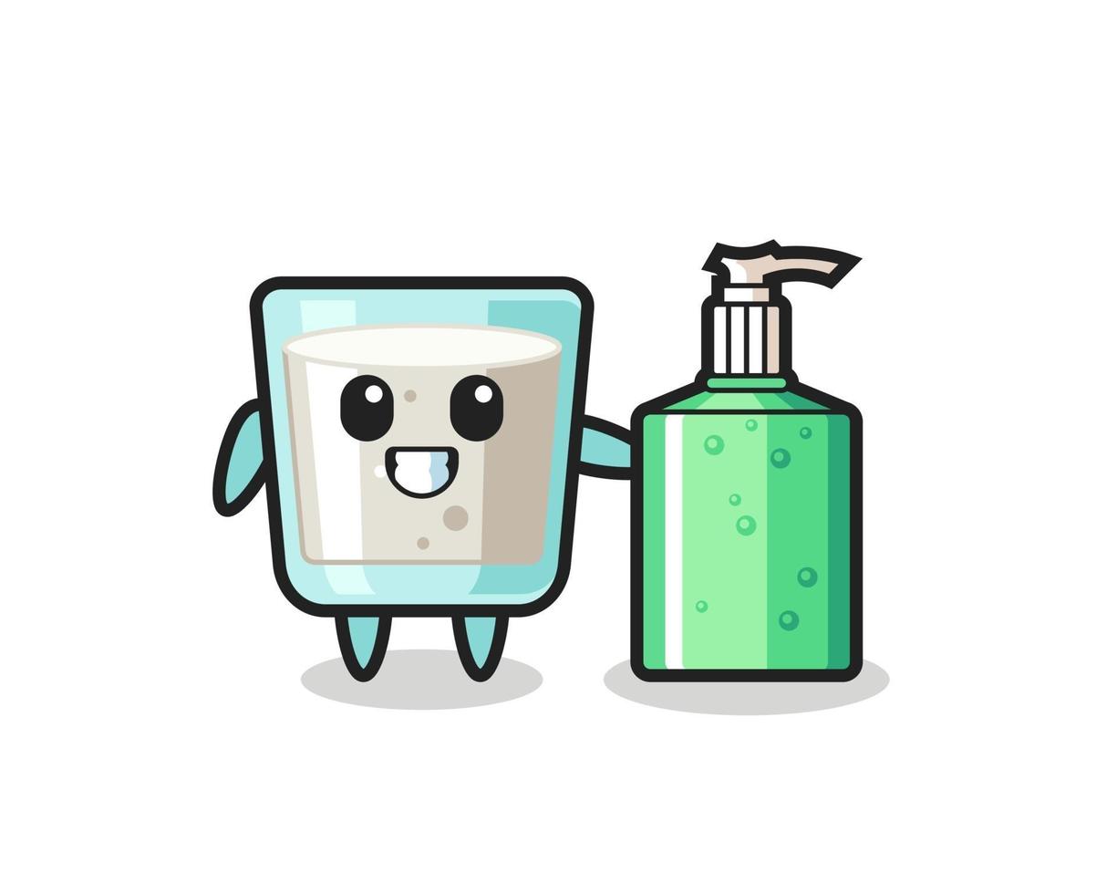 cute milk cartoon with hand sanitizer vector