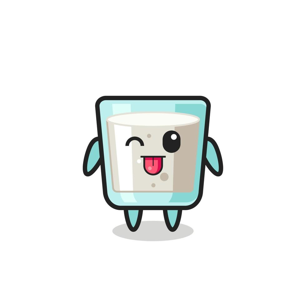 cute milk character in sweet expression while sticking out her tongue vector