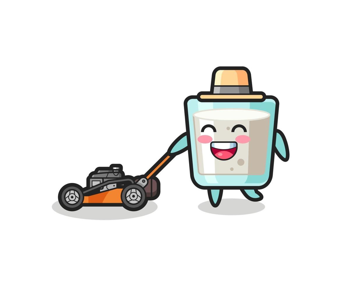 illustration of the milk character using lawn mower vector