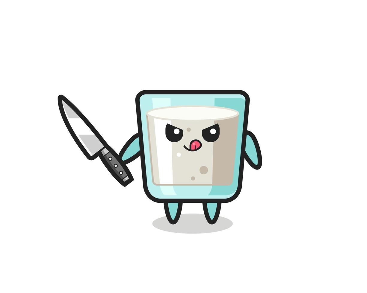 cute milk mascot as a psychopath holding a knife vector