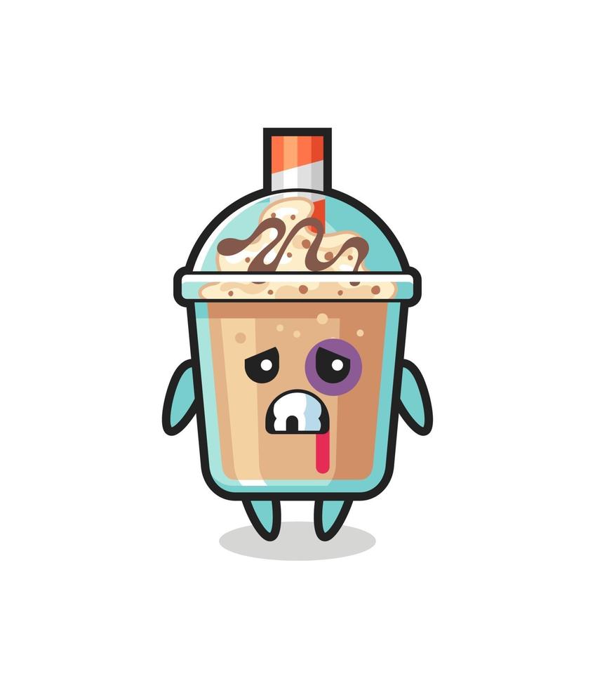injured milkshake character with a bruised face vector