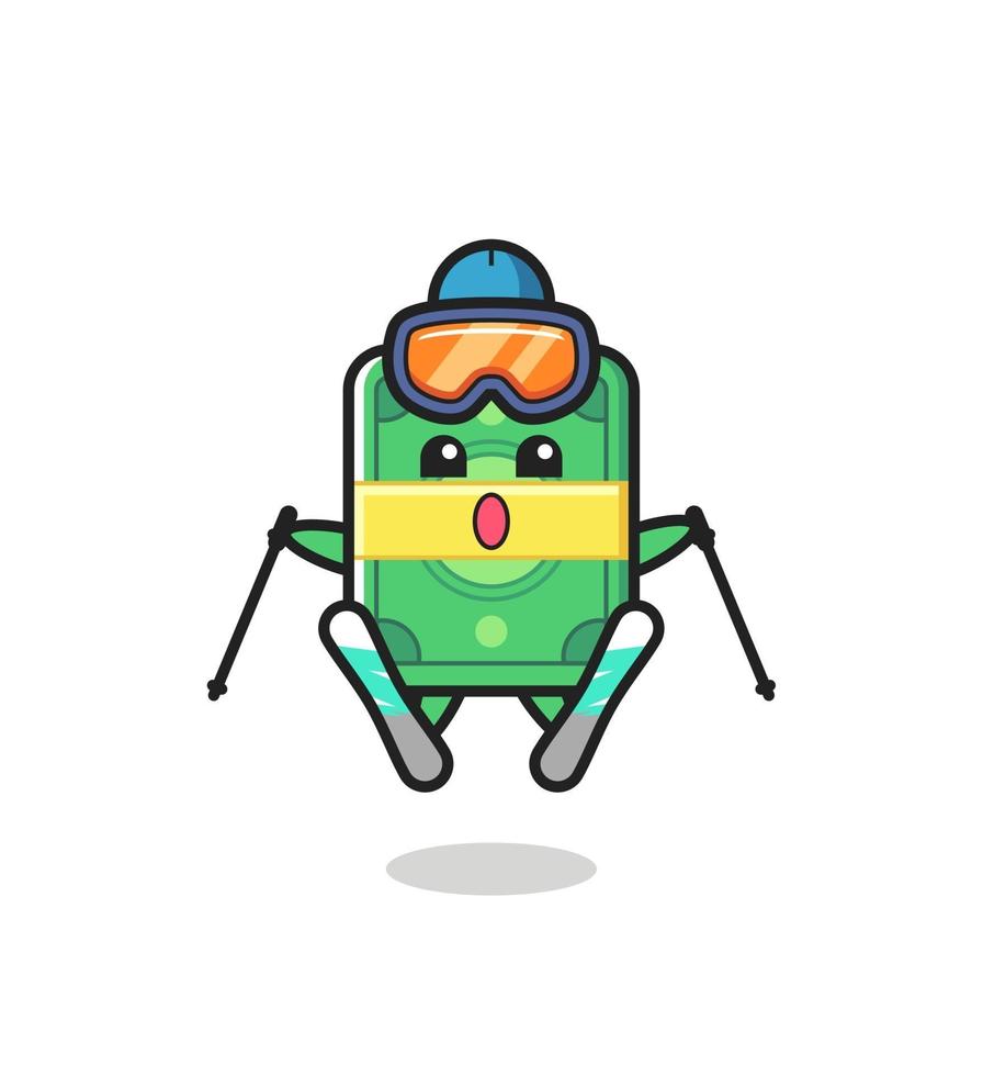 money mascot character as a ski player vector