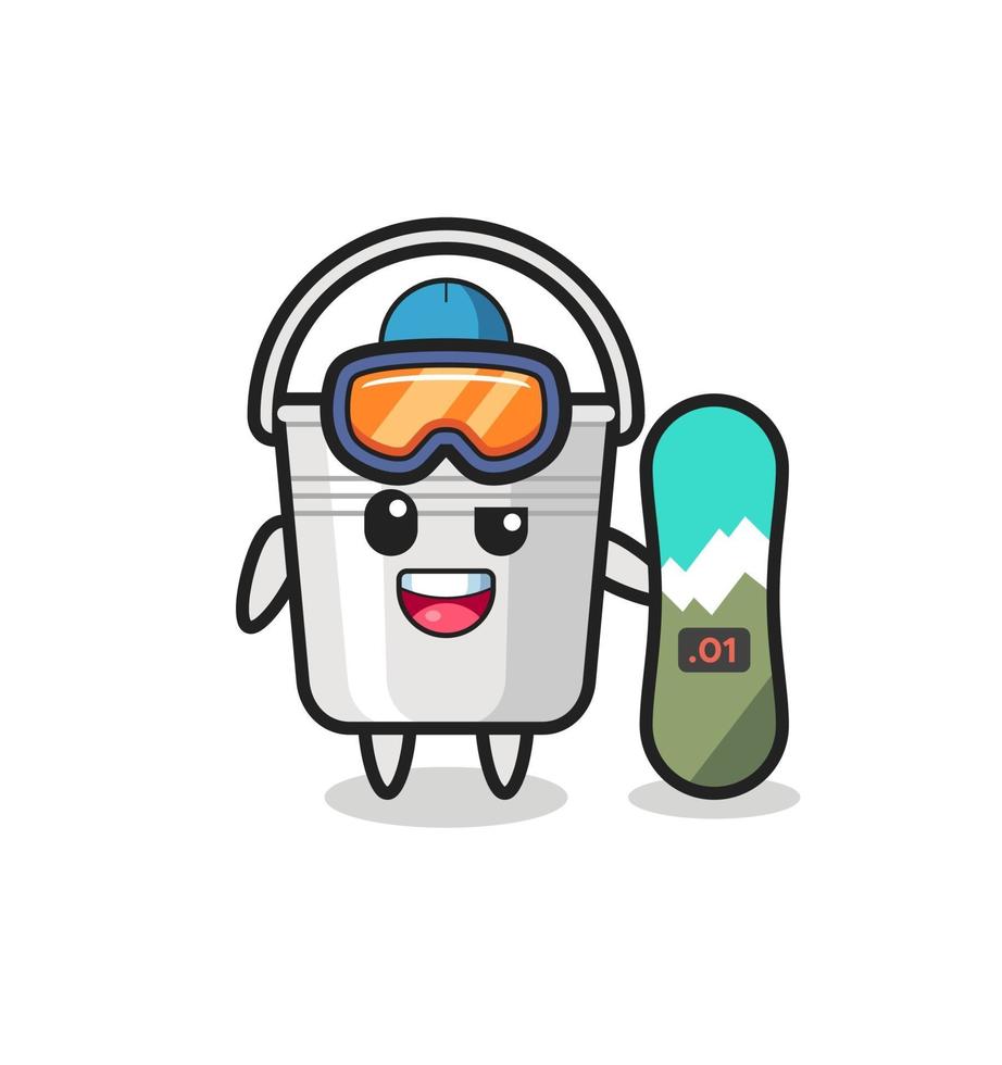 Illustration of metal bucket character with snowboarding style vector