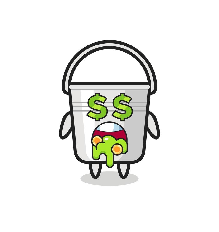 metal bucket character with an expression of crazy about money vector
