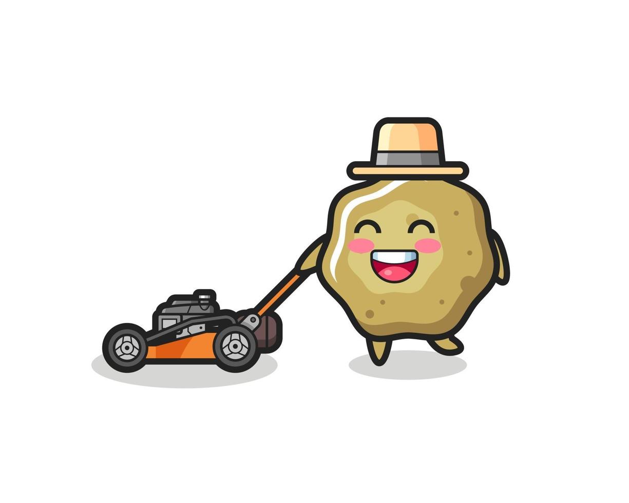 illustration of the loose stools character using lawn mower vector