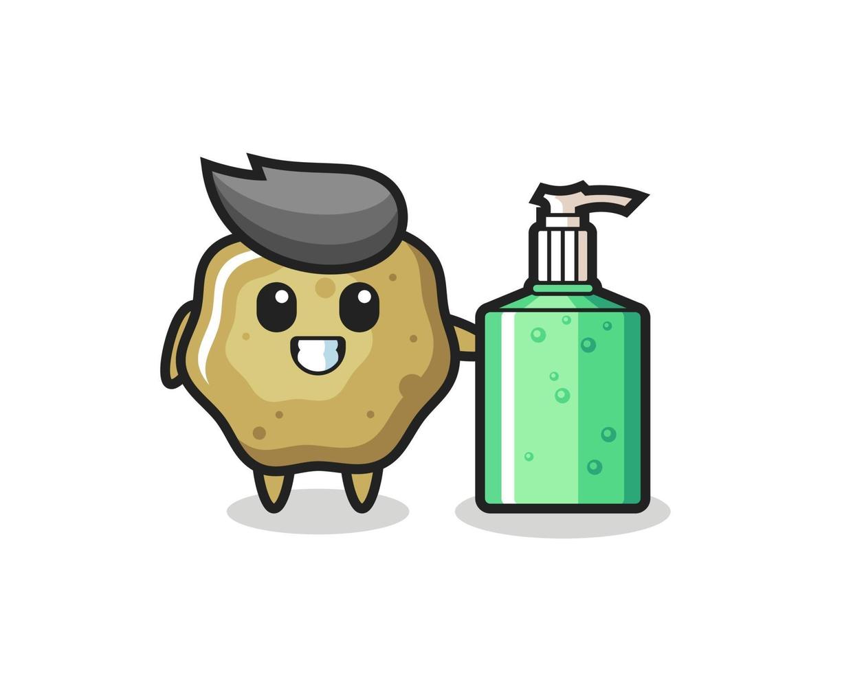 cute loose stools cartoon with hand sanitizer vector
