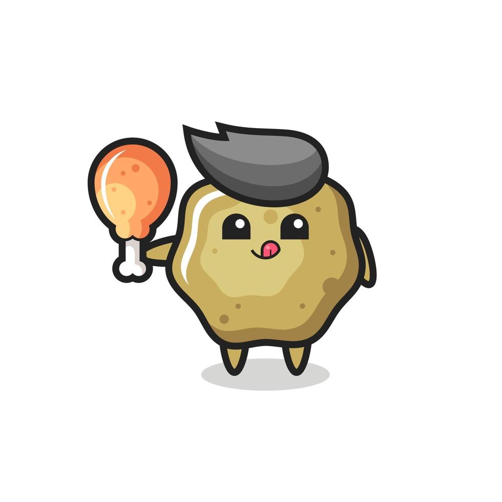 loose stools cute mascot is eating a fried chicken vector