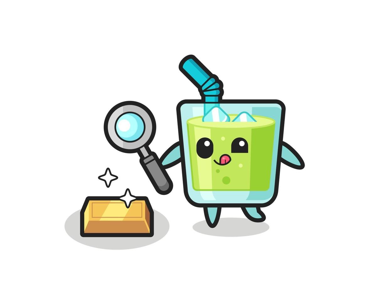 melon juice character is checking the authenticity of the gold bullion vector