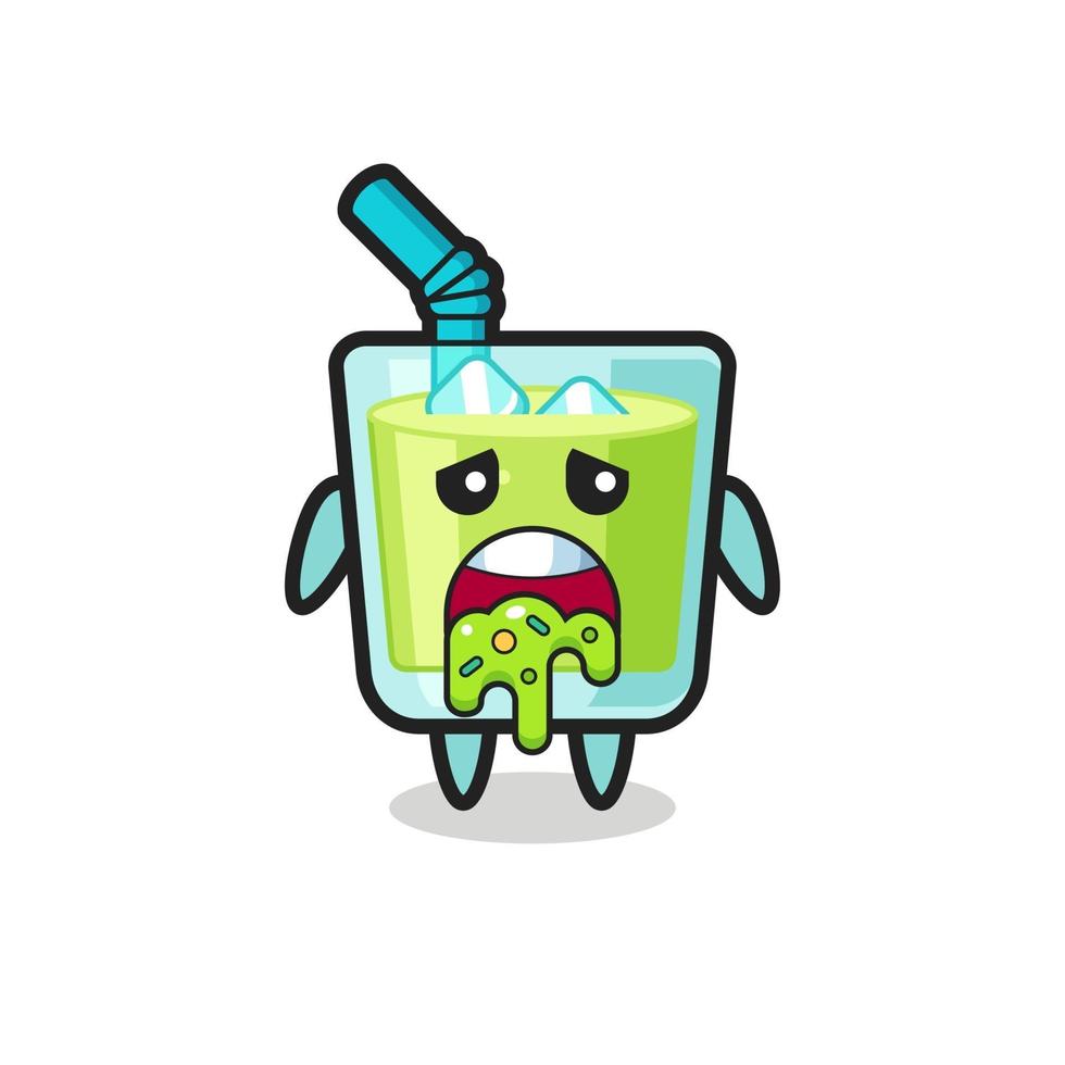 el lindo personaje de jugo de melón con vómito vector