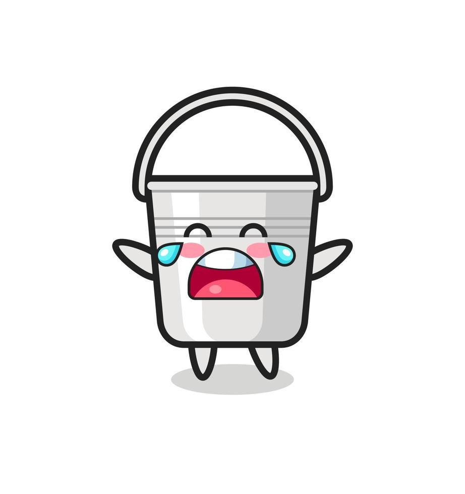 the illustration of crying metal bucket cute baby vector