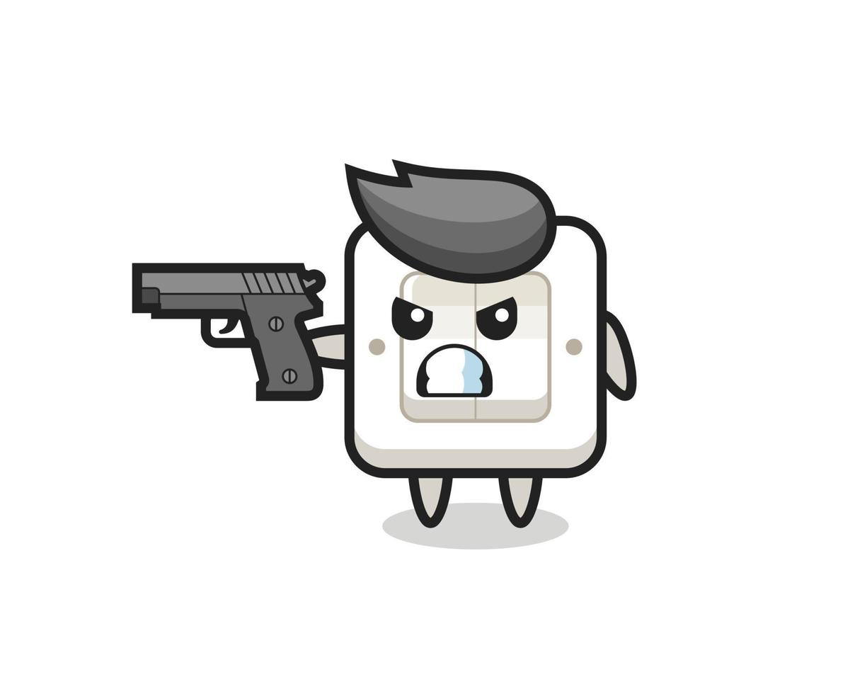 the cute light switch character shoot with a gun vector