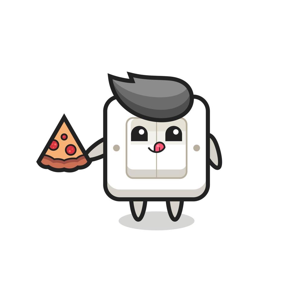 cute light switch cartoon eating pizza vector