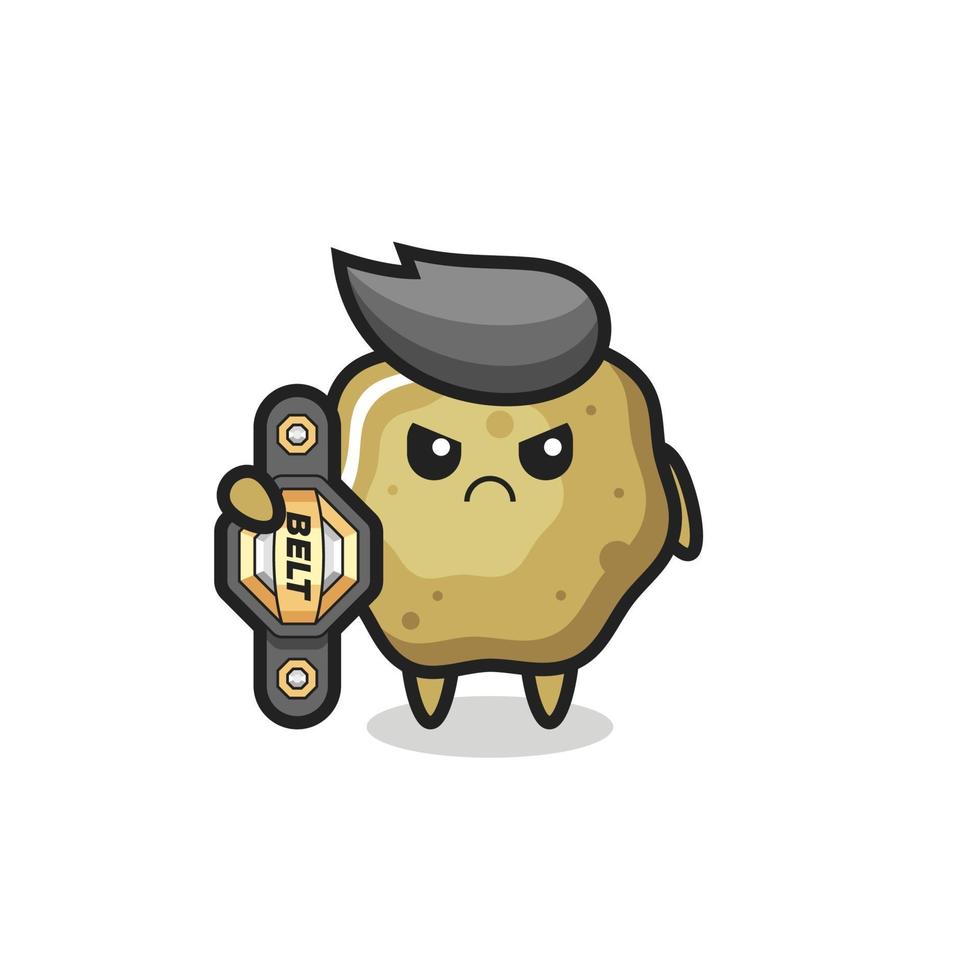 loose stools mascot character as a MMA fighter with the champion belt vector