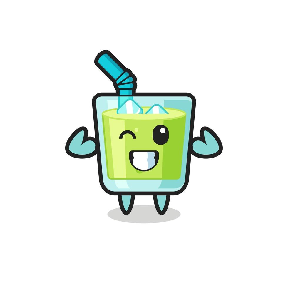 el personaje de jugo de melón musculoso está posando mostrando sus músculos vector