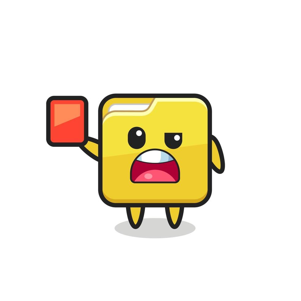 folder cute mascot as referee giving a red card vector
