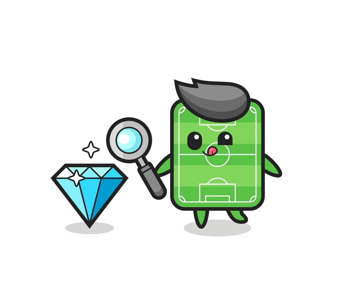 football field mascot is checking the authenticity of a diamond vector