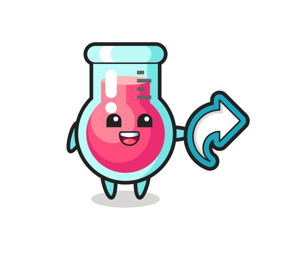 cute laboratory beaker hold social media share symbol vector