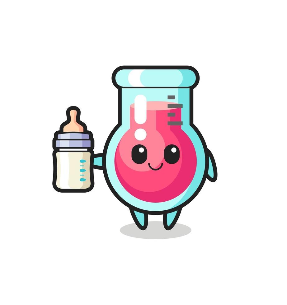 baby laboratory beaker cartoon character with milk bottle vector