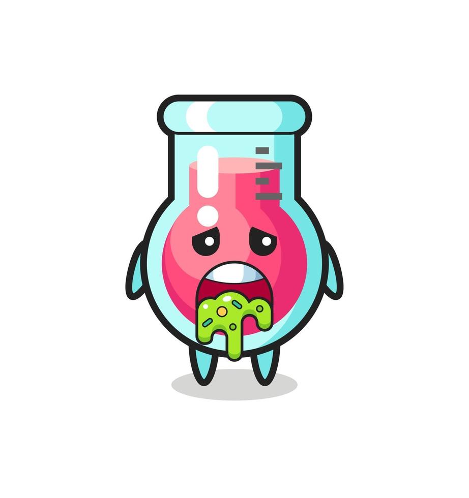 the cute laboratory beaker character with puke vector