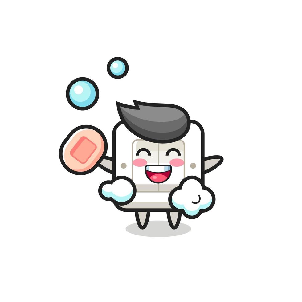 light switch character is bathing while holding soap vector