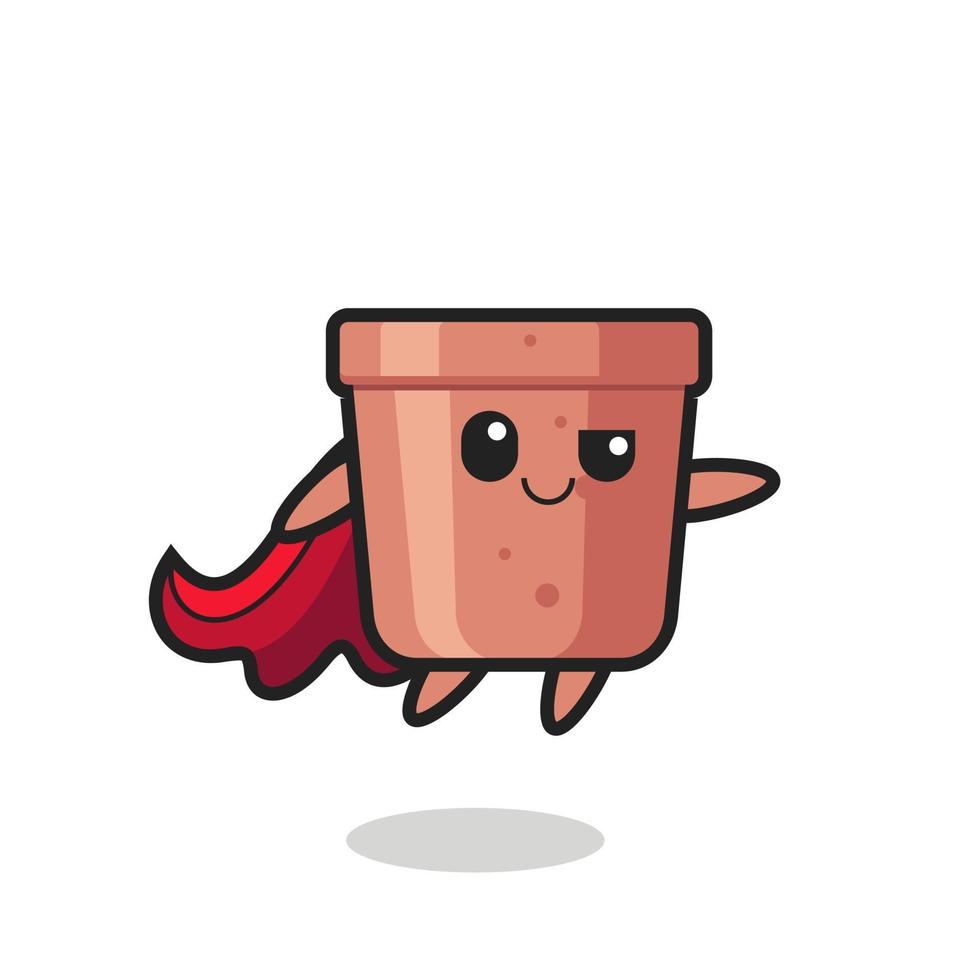 cute flowerpot superhero character is flying vector