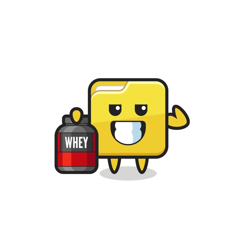 the muscular folder character is holding a protein supplement vector