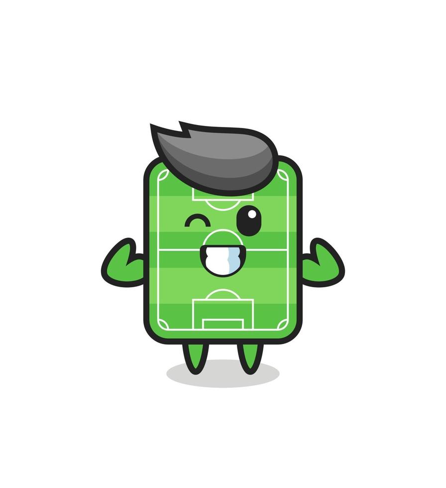 El personaje musculoso del campo de fútbol está posando mostrando sus músculos. vector