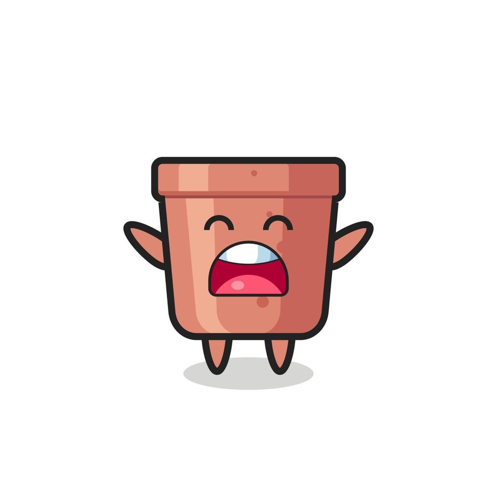 cute flowerpot mascot with a yawn expression vector