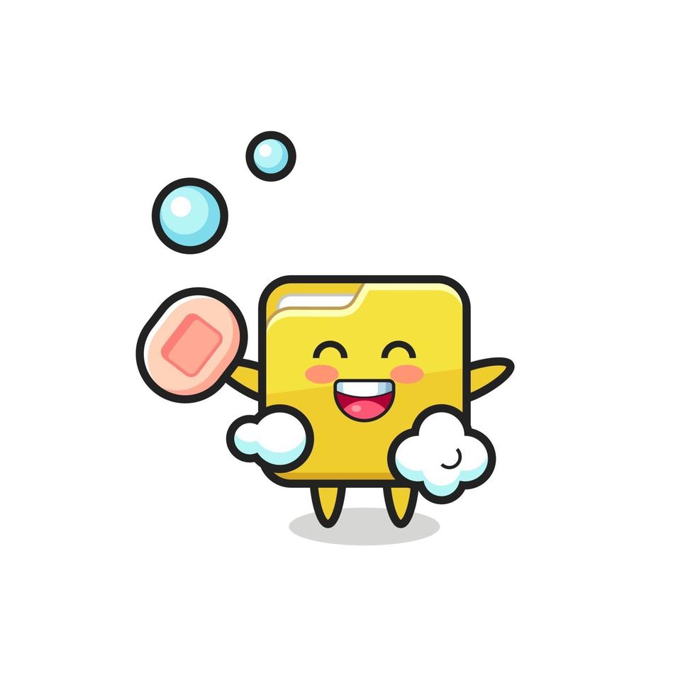 folder character is bathing while holding soap vector