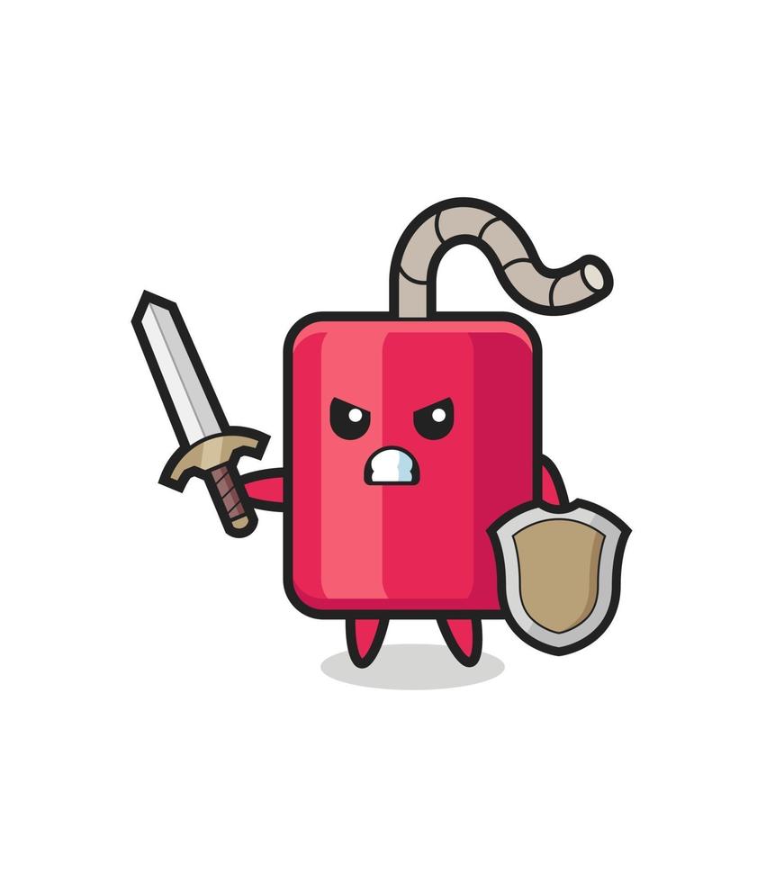 cute dynamite soldier fighting with sword and shield vector