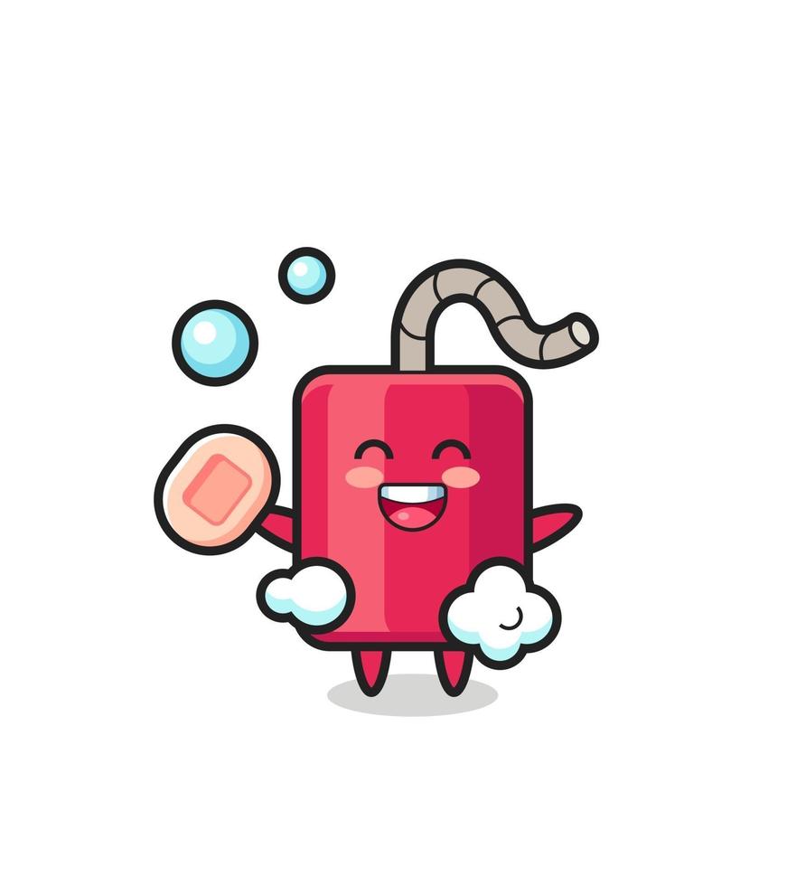 dynamite character is bathing while holding soap vector