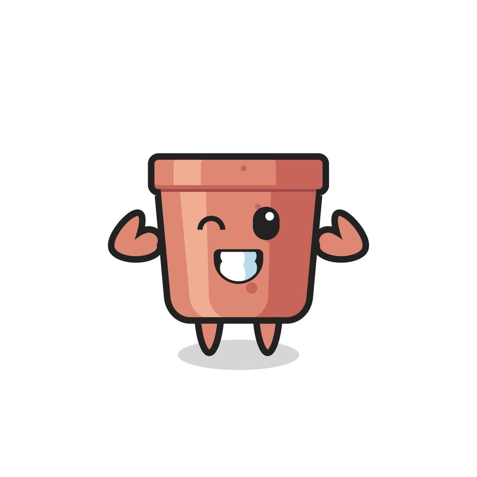 the muscular flowerpot character is posing showing his muscles vector