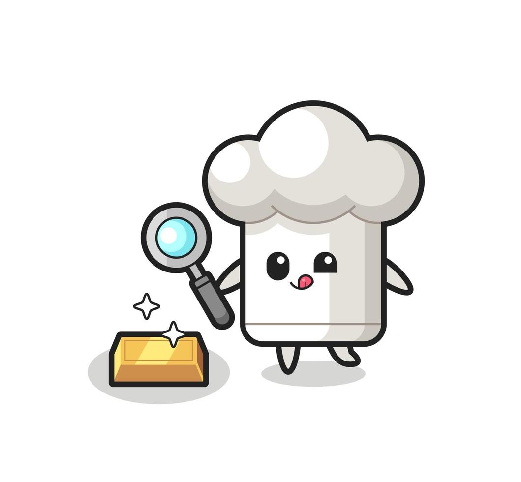 chef hat character is checking the authenticity of the gold bullion vector