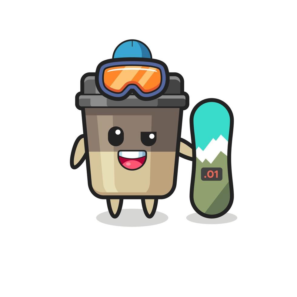 Illustration of coffee cup character with snowboarding style vector