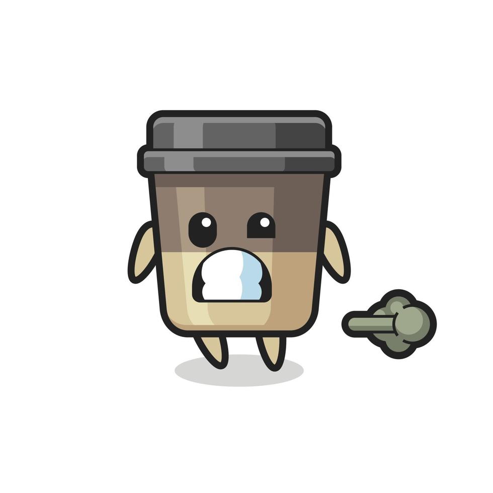 the illustration of the coffee cup cartoon doing fart vector